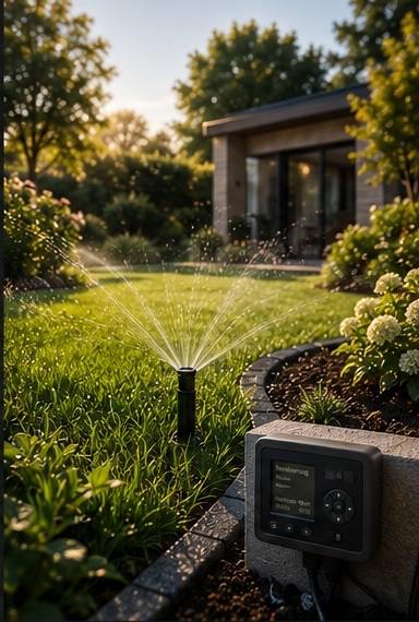 Automatische Bewässerung in einem hochwertigen Garten